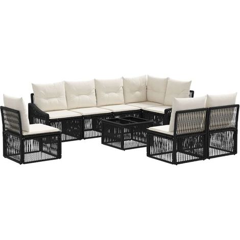 Ensemble de Canapé d'Extérieur 9 Pièces, Mobilier de Jardin en Rotin Synthétique Noir, Meubles de Terrasse en Polyéthylène Tressé (1/5)