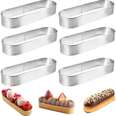 Set mit 6 ovalen Gebäckringen aus Edelstahl 304 – perforierte Tarteletteformen für Mousse, Quiches und französische Desserts (1/5)