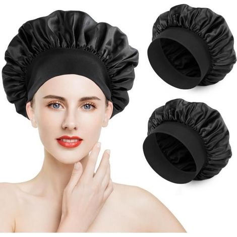 Bonnet Satin Cheveux Nuit, 2pcs Bonnet Soie Bonnet en Satin Bonnet de Nuit Bonnet Soie Cheveux Nuit Silk Bonnet Femme Élastique (1/4)