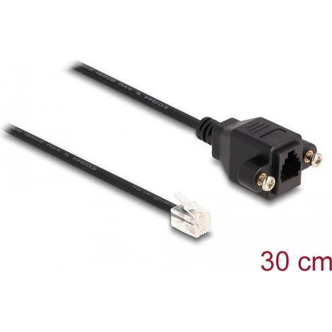 Delock Cable RJ10 macho a RJ10 hembra para instalación 30 cm negro