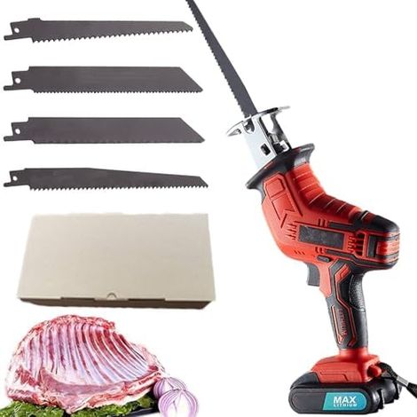 Scie à os sans fil, scie à os à viande 3000tr/min, machine de découpe d'os électrique 300W avec 4 lames de scie, lumière LED, batterie rechargeable 1,5Ah,machine de scie alternative pour porc/poisson (1/5)