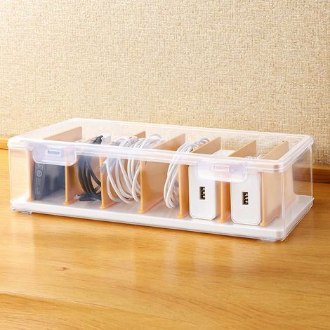 Boite Rangement Cable Amovibles, Range Cable Plastique Transparent Rangement Cable 7 Séparateurs, Boite Cache Cable Personnalisables, Range Cable Bureau (1/5)