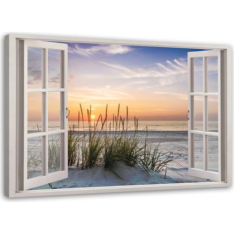 Stampa su tela, Finestra con vista sulla spiaggia - 100x70 (1/4)