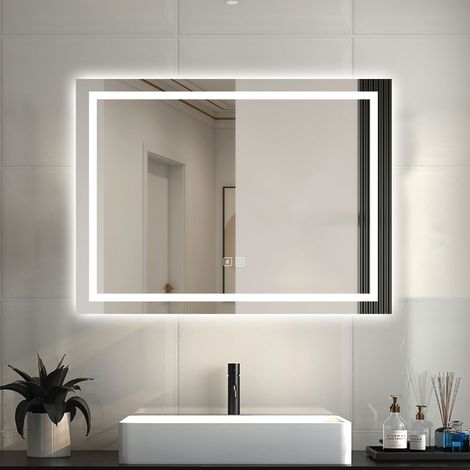 AICA ESPEJO DE BAÑO CON LUZ LED ,80 x 60 cm, espejo con función bluetooth,LED luz con 3 colores brillo ajustable, antivaho,función de memoria agapada (1/5)