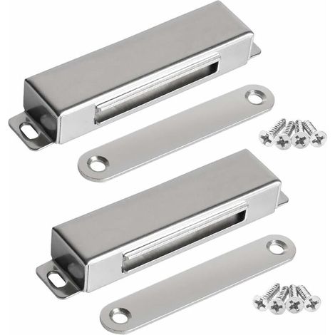 Loquet de porte magnétique 30 kg de force d'attraction, aimant puissant, fermeture de porte magnétique en acier inoxydable chromé pour salle de bain
