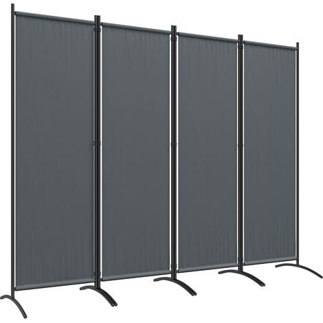 Paravent de jardin 4 panneaux 221 x 172 cm, pieds larges, tissu polyester 180 g/m² gris foncé