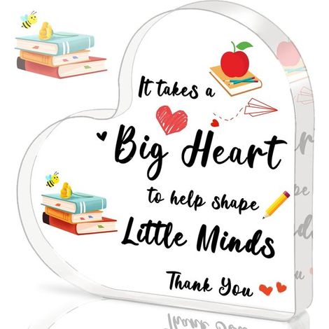 Cadeau de remerciement pour Enseignant - Cadeau de Fin d'Année pour Enseignant - Plaque en Acrylique en Forme de Cur pour Enseignant 10x10cm - Cadeau de Retraite pour Enseignant - Souvenir de Remercie (1/5)