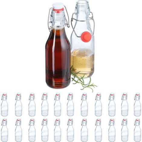 Relaxdays Bouteille en verre, lot de 24, capacité de chacune : 250 ml, à remplir, bouchon mécanique, transparente (1/5)