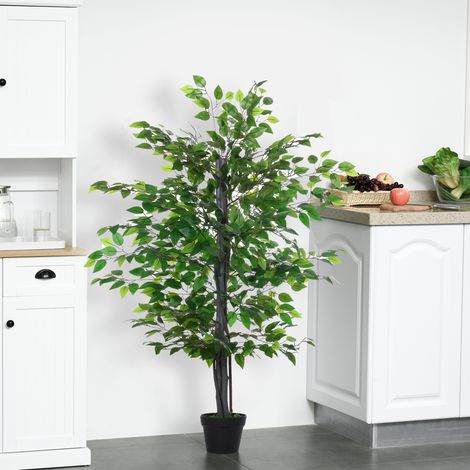 Vert 20x145 cm - Ficus artificiel de 145 cm doté de 756 feuilles et pot pour la décoration intérieure Ø