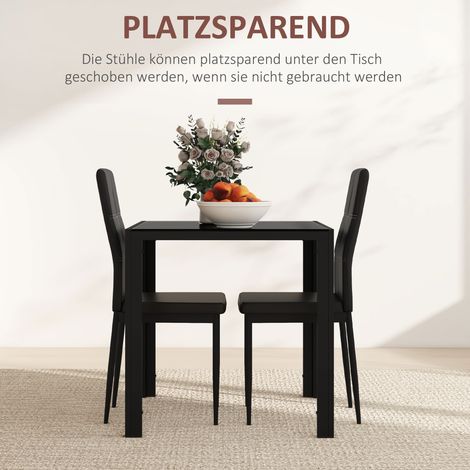 Ensemble salle à manger noir, table avec 2 chaises, mobilier compact gain de place (1/4)