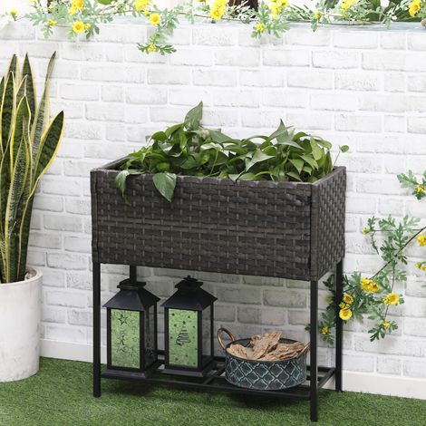 fioriera rialzata con ripiano effetto rattan HAVRYA (1/4)