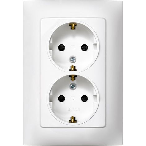 Doppelsteckdose TT weiß mit Rahmen "Serie 10" aus Kunststoff 16A 230V IP20 12x4x8,4cm SIMON (1/2)