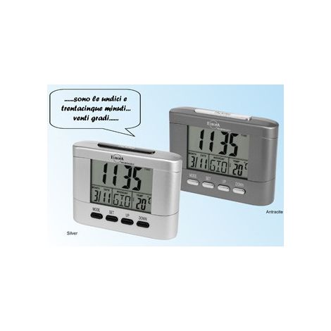 ELITE SVEGLIA DIGITALE PARLANTE ANTRACITE / DARK SILVER SPEAKING DIGITAL ALARM CLOCK (Italian only)