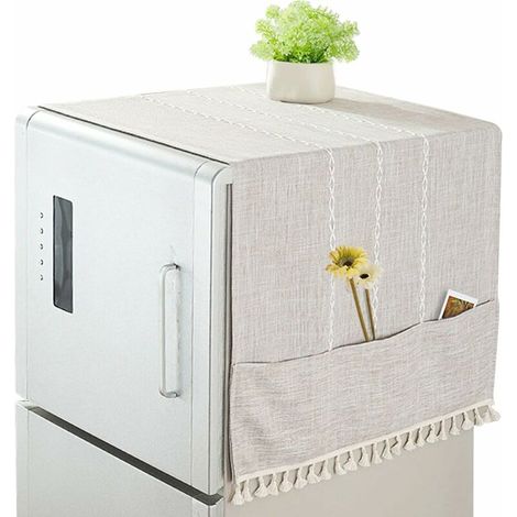 DEESSE SHOP - Housse de protection anti-poussière pour lave-linge réfrigérateur tissu coton lin housse micro-ondes couvercle machine à laver avec sacs de rangement (marron, 60 140 cm) (1/5)