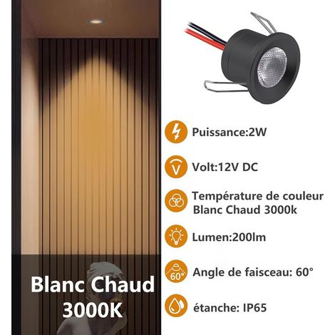 2W LED-Einbaustrahler, 12V Deckenstrahler, IP65 Badezimmerstrahler, extraflacher 19mm Mini-LED-Strahler, Ø25-28mm Loch, Einbaustrahler für Küche, Wohnzimmer, Carport, 6er-Pack (Schwarz, Warmweiß 3000K (1/5)