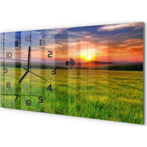 Grande Horloge Murale 60x30 cm Design Panoramique Verre Silencieux pour Salon Coucher du soleil (1/5)