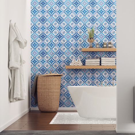 Sticker Mural Carrelage adhésif Cuisine Salle de Bain - 24 STICKERS CARRELAGES AZULEJOS ALIOCHA - 24stickers10x10cm (1/5)