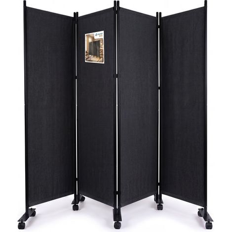 VOUNOT® Biombo de 4 Paneles con Ruedas Separador de Ambientes Plegable 228x30x171 cm Pantalla de Privacidad Antracita