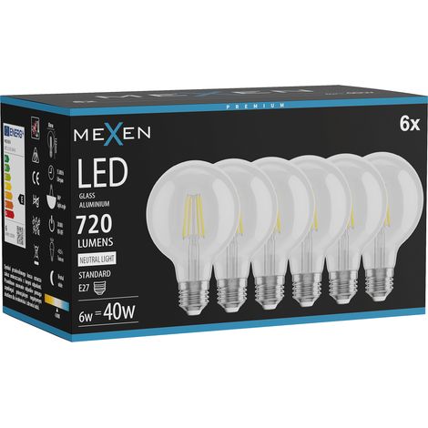 Mexen Vintis 6x Ampoule filament LED E27, G80, 6W, Neutre - 4000K, 720 lm, claire - L155-E27-0640-00x06 (1/5)
