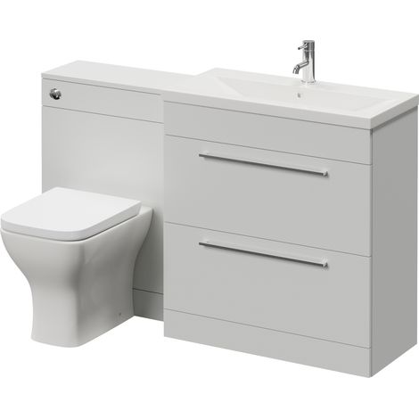 Napoli 390 Cento Gloss Grey Pearl 1400mm 2 Drawer Vanity Unit Toilet Suite with Glide Basin - 1400mm - Chrome 480mm HandleWith Kingston Toilet Pan and Seat