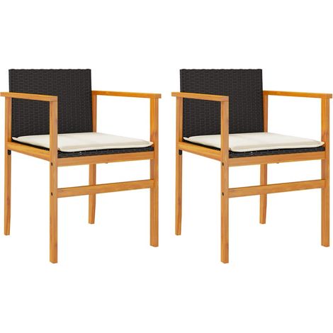 Sedie Giardino con Cuscini 2 pz  Sedute da esterno Nere Polyrattan e Legno Massello (1/4)