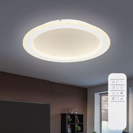 Deckenleuchte dimmbar mit Fernbedienung Tageslicht LED Deckenlampe weiß, Kristallleuchte, 24W 1500lm warmweiß-kaltweiß, DxH 40 x 5 cm