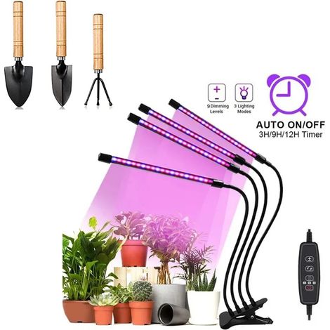 (4 Köpfe) Pflanzenlampe mit automatischer Zeitschaltuhr – 3 Std./9 Std./12 Std., 10 Helligkeitsstufen, für Wachstum, Blüte und Fruchtbildung (1/5)