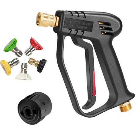 Lntyq Pistolet de Lavage Haute Pression, 4000 PSI, Interface M22 (14 mm) et Interface Rapide Karcher avec 5 Embouts de Buse d'eau pour Nettoyage de Voiture