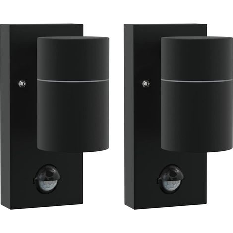 Lot de 2 appliques murales extérieures design moderne 6,5 x 10,5 x 16 cm en acier inoxydable noir
