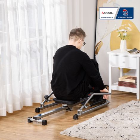 Rameur d'appartement pliable - Collaboration Aosom.fr x FFHandball - 3 niveaux de résistance écran multifonction acier