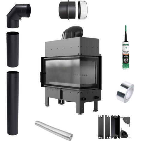 Kamineinsatz KRATKI FLOKI L rechts 12 kW fi200 Schwarz TERMOTEC Rohrset (1/5)