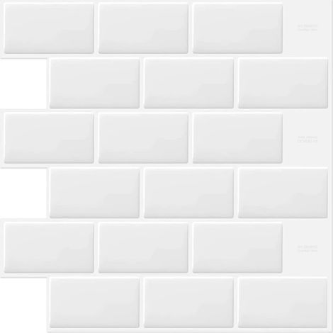 Azulejos adhesivos blancos con efecto ladrillo para salpicadero de cocina y baño, 10 hojas, 30,5 x 30,5 cm (1/5)