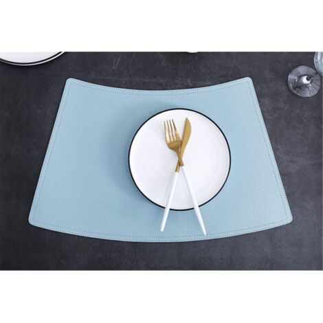Lot de 2 sets de table en cuir synthétique - 50 × 30 cm - Anti-taches - Antidérapants - Imperméables - Lavables - Couleur Bleu ciel (1/5)