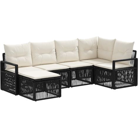 Gartensofa-set 6 pcs Schwarz Poly-Rattan vidaXL