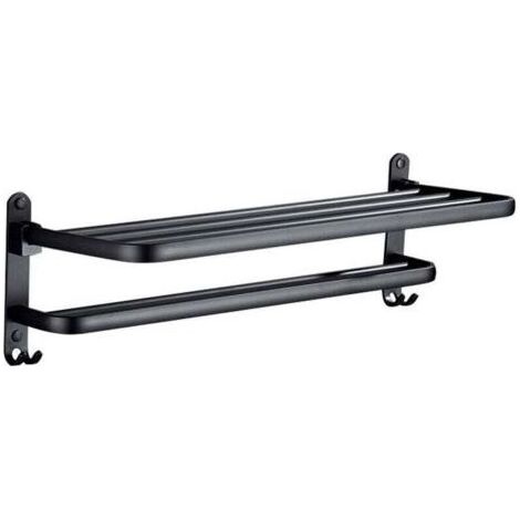 Porte-serviettes de salle de bain, porte-serviettes mural, porte-serviettes sur pied, noir, 40 cm (1/4)