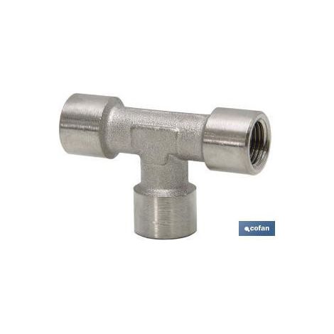 Racor metálico T Hembra Latón Niquelado                 Medida rosca 3/8"