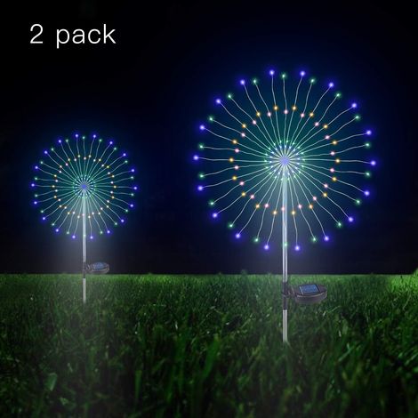MINKUROW Solarleuchten Gartendeko, 105 LEDs Buntes Solarfeuerwerk Licht, Wetterfestes DIY Kupferdraht Solar Gartenstecker Licht dekorativ für Outdoor Garten Rasen Balkon (Bunt, 2er Pack) (1/5)