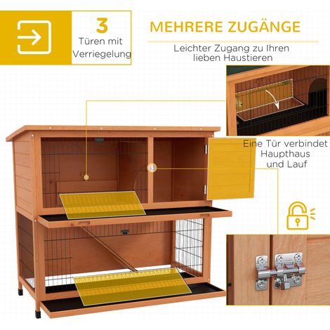 Clapier extérieur pour lapins et rongeurs, abri imperméable, 2 étages, 123 x 63 x 112 cm, orange (1/4)
