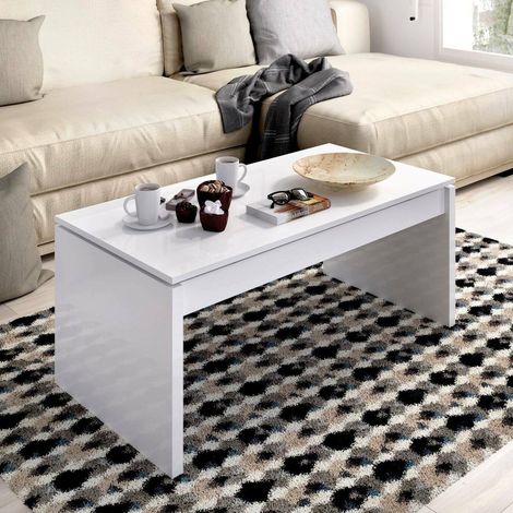 Dmora - Couchtisch Cuar, Wohnzimmer-Zeitungsständer mit Ablagefach, niedriger Couchtisch, 102 x 50 x 43 cm, Weiß (1/5)
