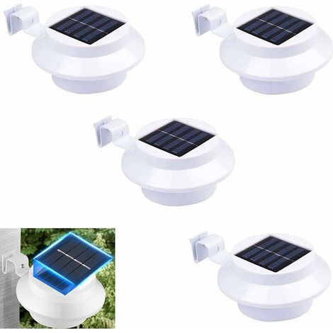 Lot de 4 lampes solaires pour gouttières, lampes solaires d'extérieur avec support réglable, pour clôtures, jardin, mur, cour (blanc, lumière blanche) KLB-AquaForge