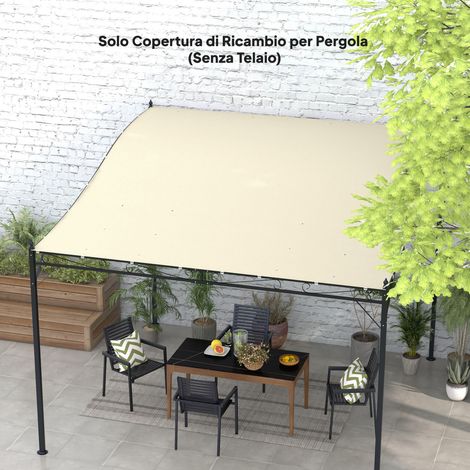 Telo Copertura per Gazebo Pergola 3x3 m in Poliestere con 16 Fori di Drenaggio, 297x297 cm, Beige