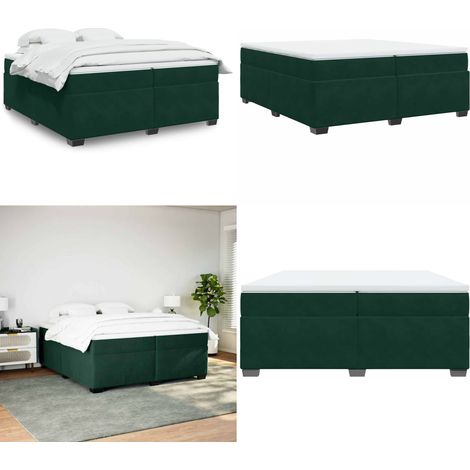 Sommier à lattes de lit et matelas Vert foncé 200x200cm Velours - Lit Double - Lit Velours - Lit Avec Sommier - Matelas À Ressorts Ensachés - Literie - Home & Living (1/5)
