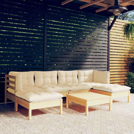 vidaXL Muebles de jardín 7 piezas cojines madera de pino color crema (1/4)