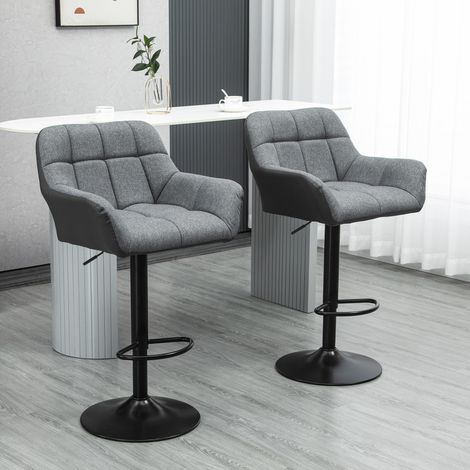 2 verstellbare, drehbare Barhocker mit Rückenlehne und Fußstütze, grau HAVRYA (1/5)