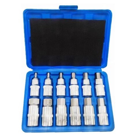 Un set di 12 chiavi a bussola esagonali Torx, con misure di bussola esagonale da 5, 6, 7, 8, 10, 12, 14, 16, 17, 18, 19 e 22 mm, inclusa una scatola di plastica per riporle, 12,5 mm (1/2 pollice). (1/5)