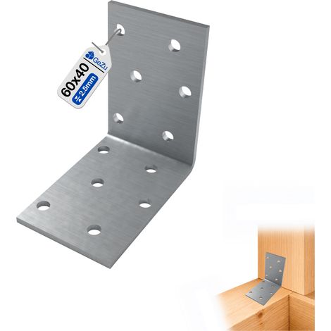 Équerre d’assemblage renforcée galvanisée 60 x 60 x 40 mm – plaque perforée connecteur métal fixation charpente bois/métal réparation meubles – GeZu Impex