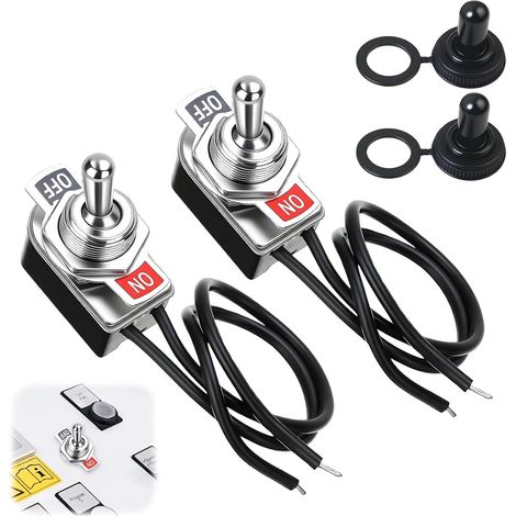 2 x Toggle Switches 2 Positions Waterproof 3A 250V 6A 125V 12 V Waterproof On/Off SPST Switch for Car Trucks Boats Electric Modification with Waterproof Cap (1/5)
