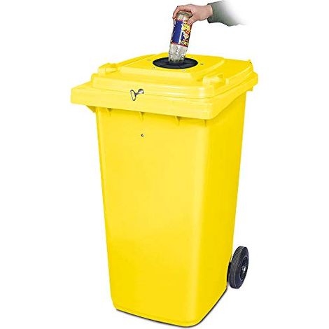 BRB 240 Liter Müllbehälter, Flascheneinwurf mit Gummirosette, abschließbar mit Dreikantschlüssel (gelb) (1/2)
