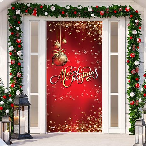 Nouvelle décoration adhésive de porte pour Noël, toile de fond festive, tapisserie murale pour porte de chambre, largeur de porte - SDMT-057 - 110 x 180 cm