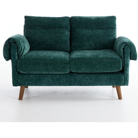 Canapé 2 places compact en velours chenille, petit love seat rétro milieu de siècle, assise moelleuse avec coussins rembourrés, piètement imitation bois, canapé gain de place pour salon, chambre ou ap
